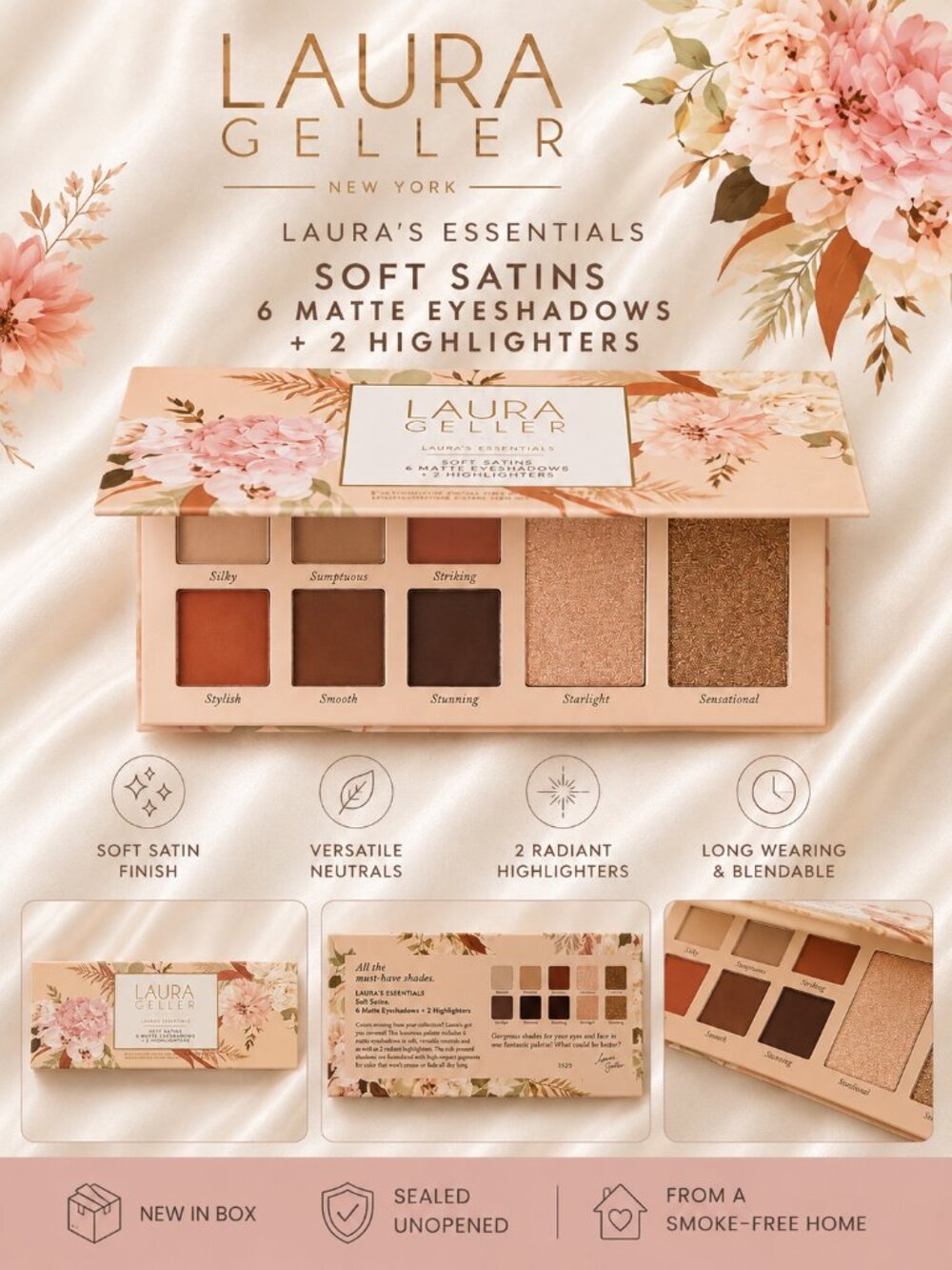 Laura Geller Laura’s Essentials Soft Satins Eyeshadow & Highlighter Palette NIB